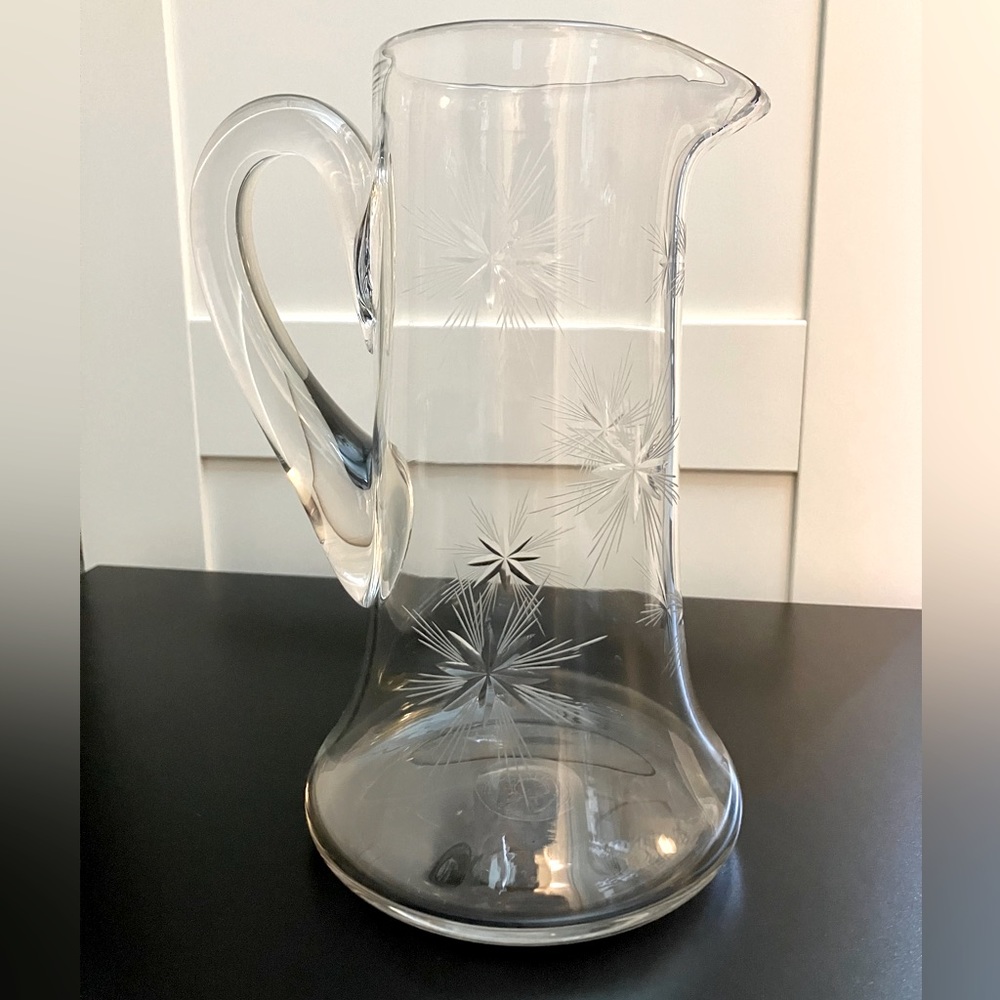 Vintage Crystal Fastoria Pitcher Sunburst/Stars Glass Cut Pattern